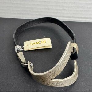 Vintage Saachi Black Silvertone Wrap Bracelet NWT Foldover Clasp